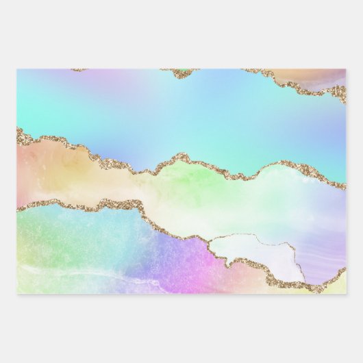 Holo Agate | Faux Iriscent Pastel Ombre Marmer Inpakpapier Vel (Voorkant 3)