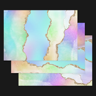 Holo Agate   Faux Iriscent Pastel Ombre Marmer Inpakpapier Vel