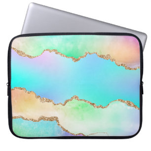Holo Agate   Faux Iriscent Pastel Ombre Marmer Laptop Sleeve