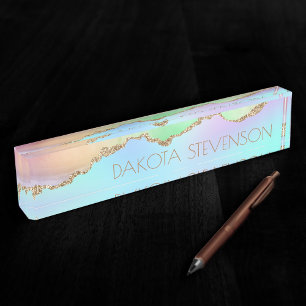 Holo Agate Faux Iriscent Pastel Ombre Marmer Naambordje