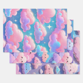 Holo Fluffy Pastel Clouds Inpakpapier Vel