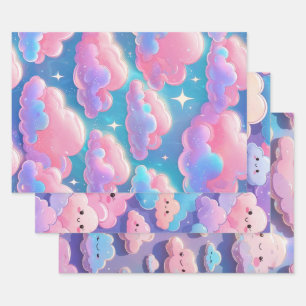 Holo Fluffy Pastel Clouds Inpakpapier Vel