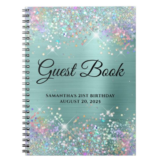 Holo Glitter Bleek Turquoise 21st Bday Guestbook Notitieboek (Voorkant)