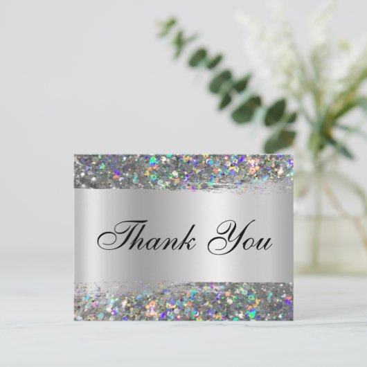 Holo Glitter Edge Silver Foil Gradiënt Dank u Briefkaart (Staand voorkant)