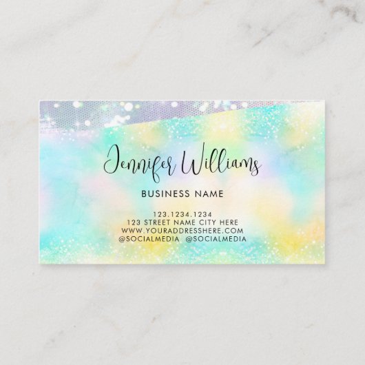 Holo Glitter Pastel Moderne Pastel Kleur Visitekaartje (Achterkant)