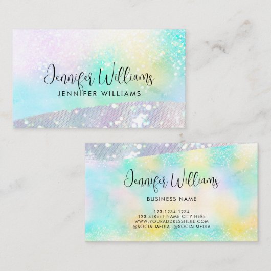 Holo Glitter Pastel Moderne Pastel Kleur Visitekaartje (Voorkant / Achterkant)