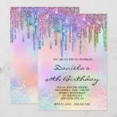 Holo Glitter Rainbow Drips 40th Birthday Kaart (Voorkant / Achterkant)