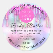 Holograaf Aangepaste Logo naam Gold Drip Roze Ronde Sticker (Voorkant)