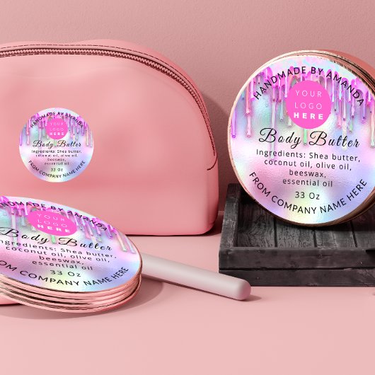 Holograaf Aangepaste Logo naam Gold Drip Roze Ronde Sticker