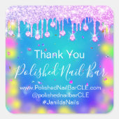 Holograaf bedankt Diamond Drip Nails Hot Pink Vierkante Sticker (Voorkant)