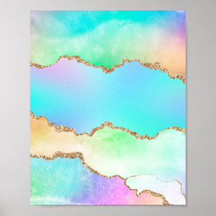 Holografisch agaat   Iridescent Pastel Ombre Marbl Poster