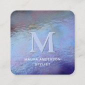 Holografisch Blauw Paarse Moderne Monogram Elegant Vierkante Visitekaartje (Voorkant)