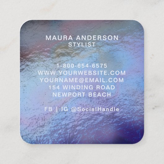 Holografisch Blauw Paarse Moderne Monogram Elegant Vierkante Visitekaartje (Achterkant)