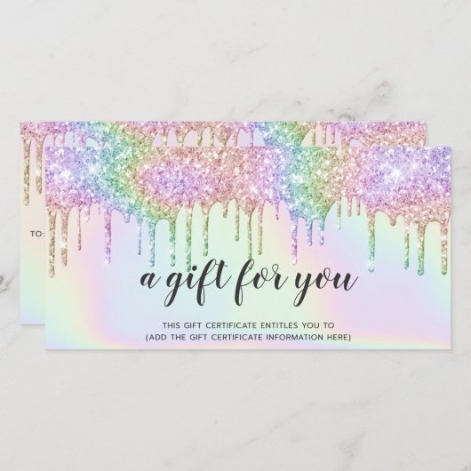 Holografisch cadeaukaart unicorn glitter druipt gl (Voorkant / Achterkant)