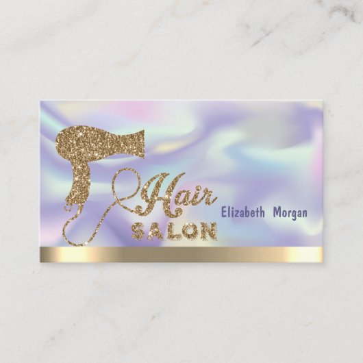 Holografisch elegant Gold Glitter Hairdryer Visitekaartje (Voorkant)