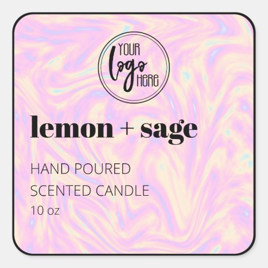 Holografisch en zwart uw Logo kaarsenetiket Vierkante Sticker (Voorkant)