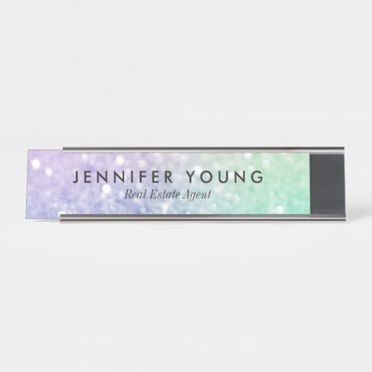  holografisch glitter Girly Glamoureus Bureau Naambordje (Voorkant)