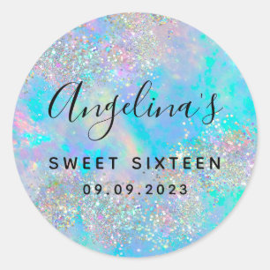 Holografisch Glitter Opal Sweet Sixteen Ronde Sticker