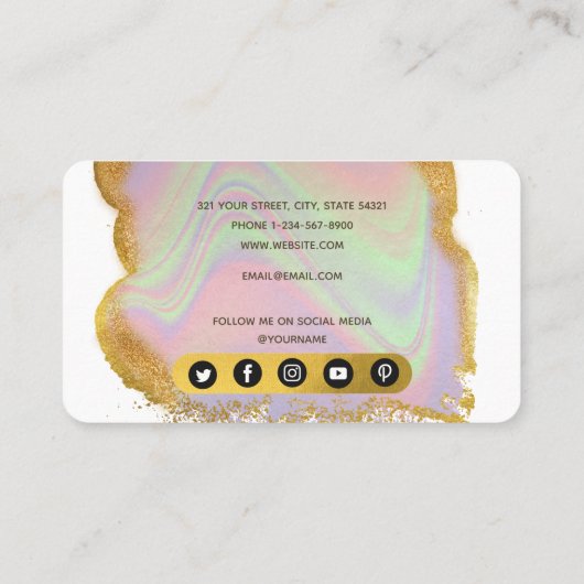 Holografisch goud Glitter Modern Hair & Makeup Visitekaartje (Achterkant)