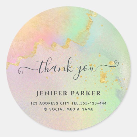 Holografisch goud waterverf script bedankt ronde sticker (Voorkant)