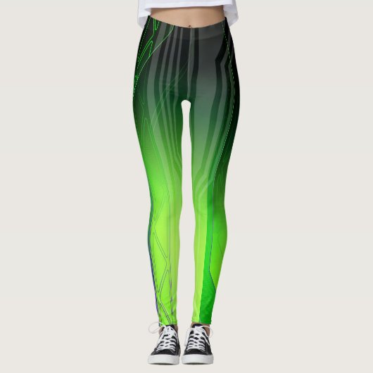 Holografisch groen en zwart sci-Fi-paneel Leggings (Voorkant)