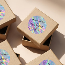 Holografisch handgemaakt retouradres ronde sticker