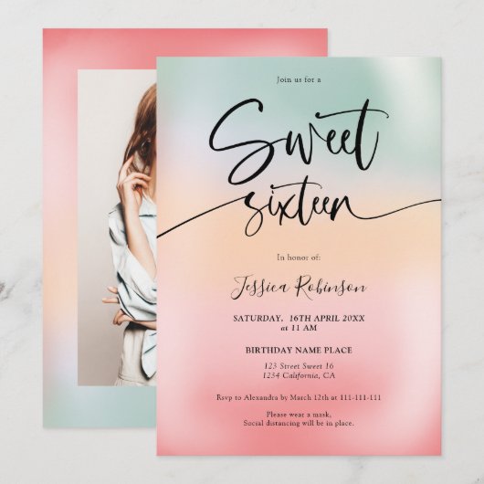 Holografisch ijs ombre girly roze Sweet 16 Kaart (Voorkant / Achterkant)