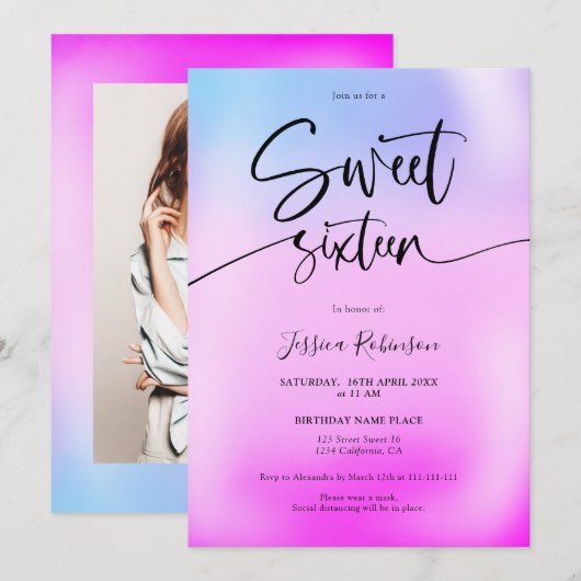 Holografisch ijsje paarse girly roze Sweet 16 Kaart (Voorkant / Achterkant)