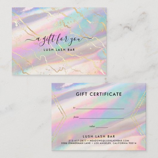 Holografisch Iridescent Opal Gem | Cadeaubon Visitekaartje (Voorkant / Achterkant)