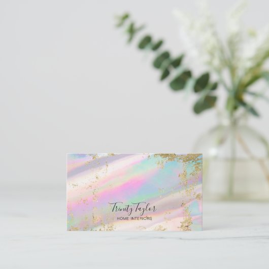 Holografisch Iridesecent regenboog & faux goudblad Visitekaartje (Staand voorkant)