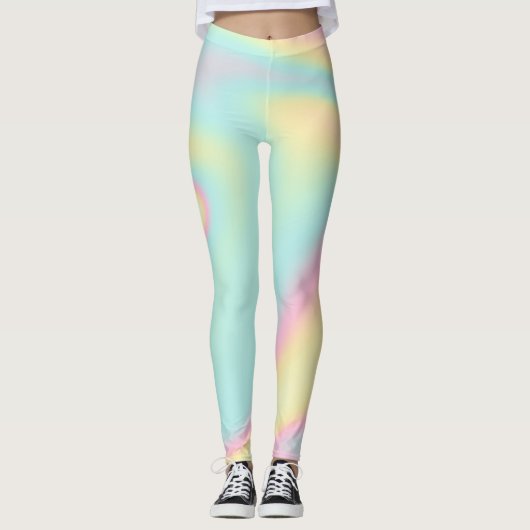 Holografisch iriserende pasteelregenboog leggings (Voorkant)