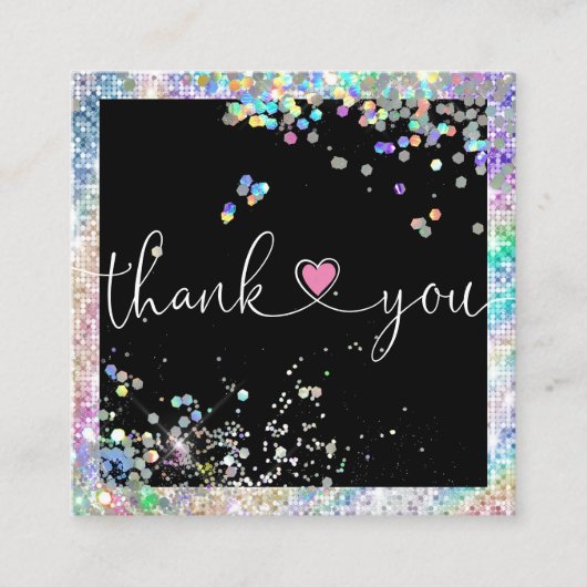 holografisch manuscripthart bedankt u voor uw orde vierkante visitekaartje (Voorkant)