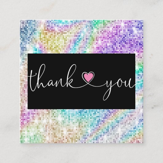 holografisch manuscripthart bedankt u voor uw orde vierkante visitekaartje (Voorkant)