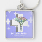 Holografisch Medisch 3D Caduceus White Cross Sleutelhanger (Voorkant)