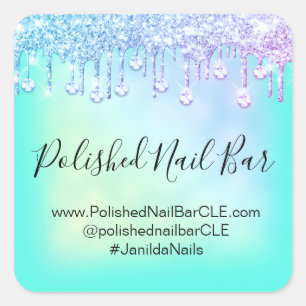 Holografisch Mint Blue Diamond Drivers Nail Pink Vierkante Sticker