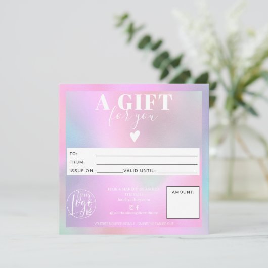 Holografisch modern vierkant cadeauboncertificaat (Staand voorkant)