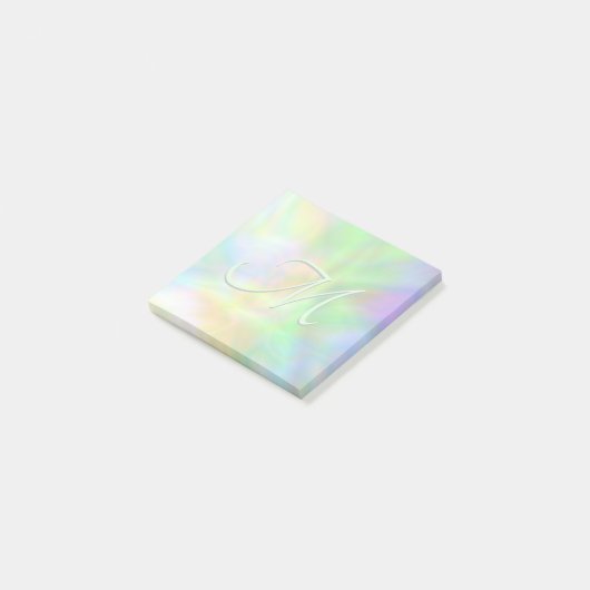 Holografisch pastelgradiënt opal monogram initiaal post-it® notes (Schuin)