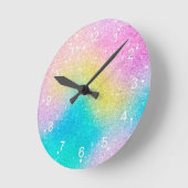 Holografisch patroon van de eenhoornregenbooglitte ronde klok (Hoek)