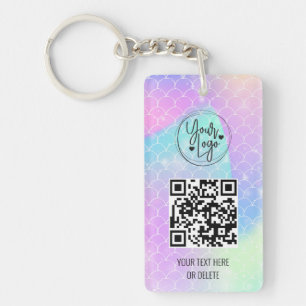 Holografisch regenboogzeegang QR Code Logo Busines Sleutelhanger