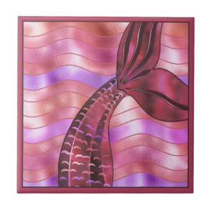 Holografisch Roos Gold Copper Mermaid Tail Waves Tegeltje