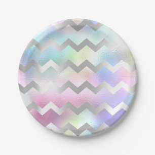 Holografisch roze blauwe unicorn regenboogChevron Papieren Bordje