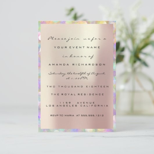 Holografisch Roze Bruiloft Feest Sweet 16de PEARLY Kaart (Staand voorkant)