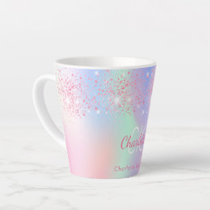 Holografisch roze glitter paarse mint regenboog latte mok