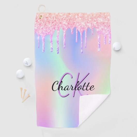 Holografisch roze paarse glitter aangepaste monogr golfhanddoek (Insitu)