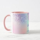 Holografisch roze paarse glitter minmonogram mok (Links)