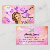 Holografisch roze QR-code Logo Home Maid Cleaning Visitekaartje (Voorkant / Achterkant)