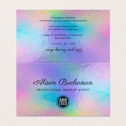 Holografisch script Modern Business Owner Business Visitekaartjes (Buitenkant ongevouwen)