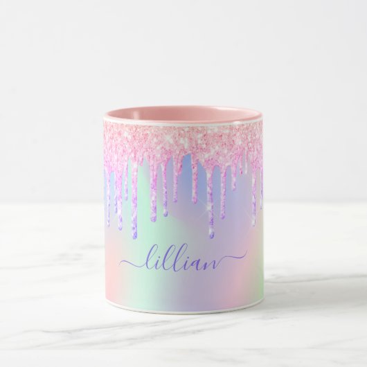 Holografisch unicorn glitter regenboogmonogram mok (Midden)