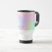 Holografisch unicorn glitter-regenboognaamscript reisbeker (Voorkant rechts)
