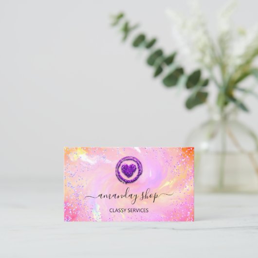 Holografisch Unicorn regenboogcode QR Logo Hart Visitekaartje (Staand voorkant)